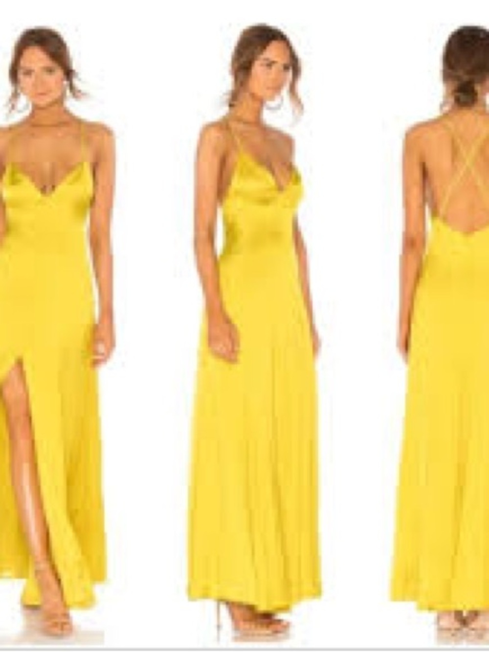 Lovers + Friends Bright Yellow Satin Slip Maxi Dress
